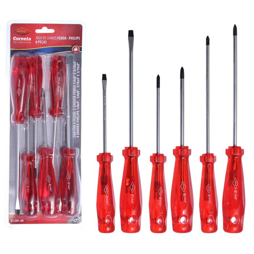 JOGO CHAVE FENDA/PHILLIPS 4 PÇS CORNETA