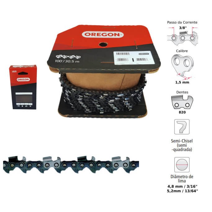 CORRENTE MOTO SERRA HUSQ. 3/8X1,5MM FINA SEMI QUAD OREGON