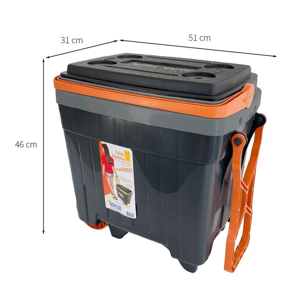 CAIXA TERMICA 34 LTS CINZA C/ RODAS ANTERES