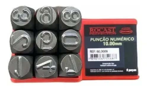 PUNÇÃO NUMERICO DE AÇO 9 Pçs 10 MM ROCAST