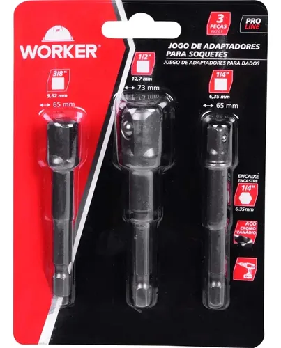 JOGO ADAPTADORES P/ SOQUETES 3 PÇS 50MM WORKER