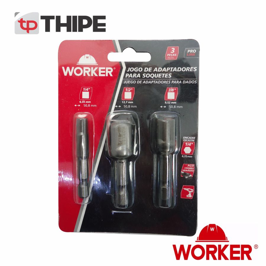 JOGO ADAPTADORES P/ SOQUETES 3 PÇS 65MM WORKER