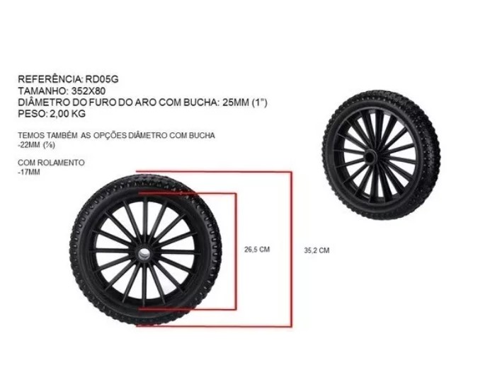 RODA RD05-UNI PP/PU C/ BUCHA 19MM-352MM ALCALAY