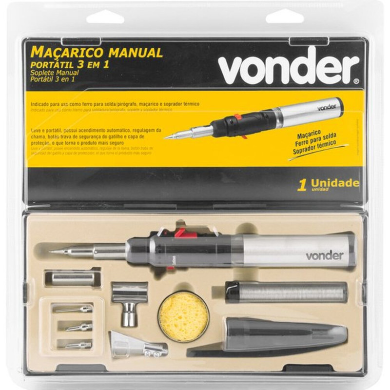 MAÇARICO A GAZ MANUAL PORTATIL 3 EM 1 VONDER