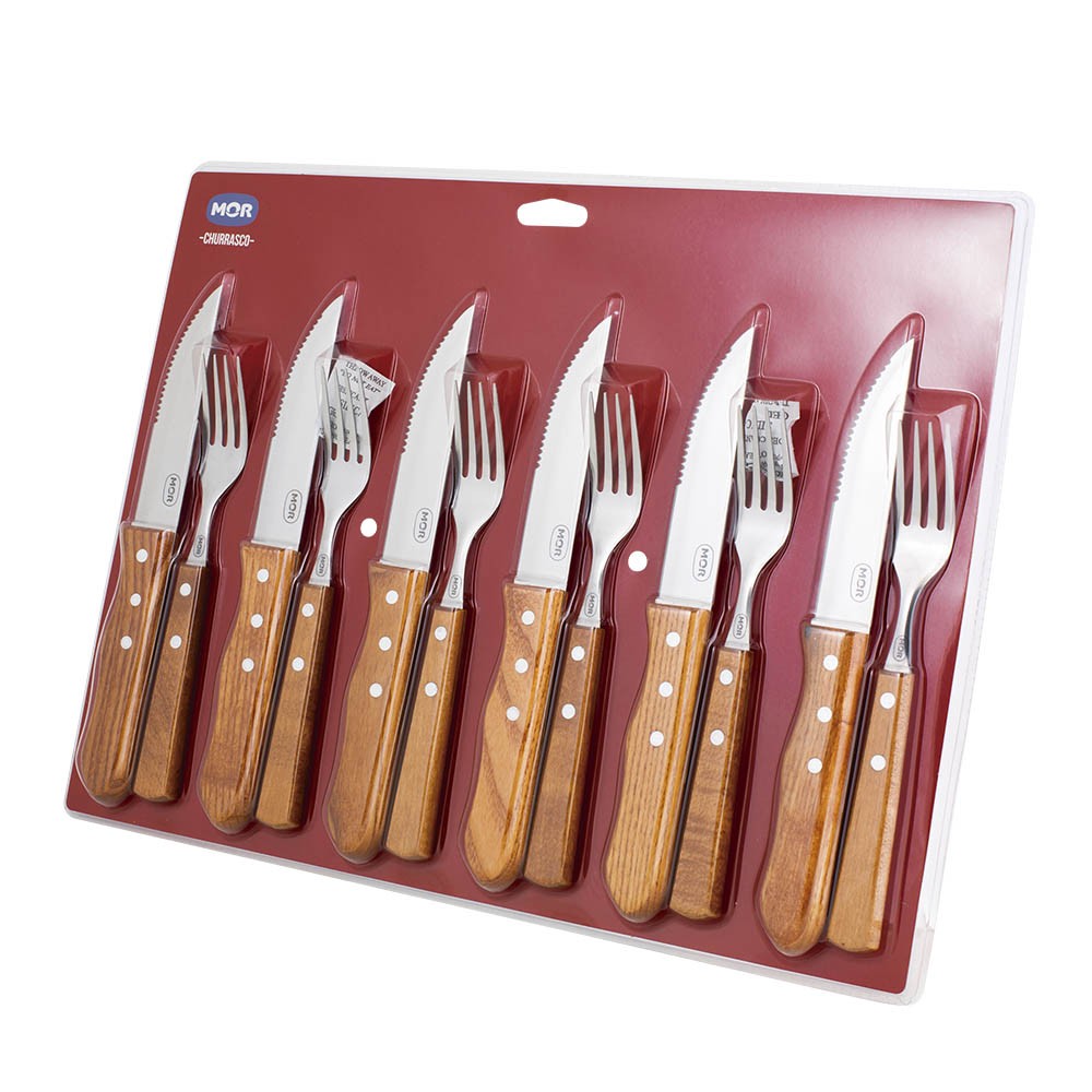 KIT CHURRASQUEIRO 12 PÇS(6-GARFO/6-FACA) MOR