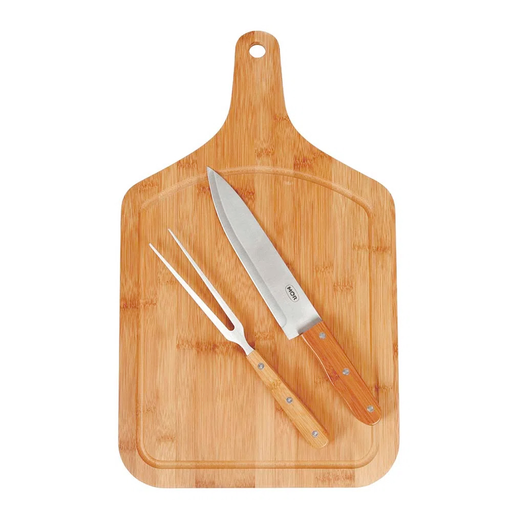 KIT CHURRASQUEIRO BAMBOO TABUA RETANGULAR 50X30CM MOR