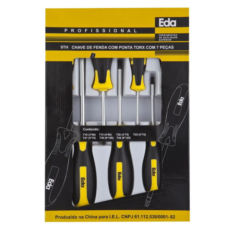 JOGO CHAVE TORX RETO T-10 > T-40 7 PC  EDA