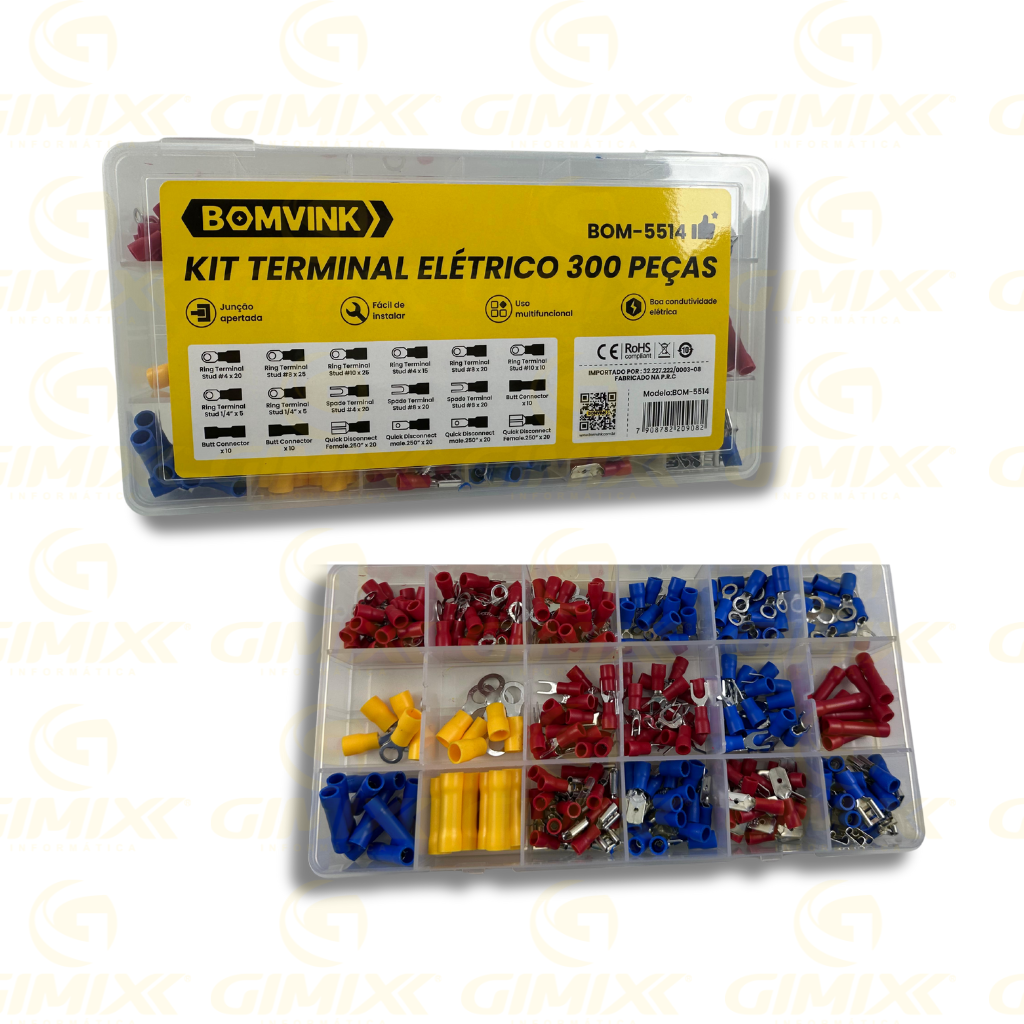 KIT TERMINAL ELETRICO TIPOS VARIADOS 300 PÇS BOM-5514