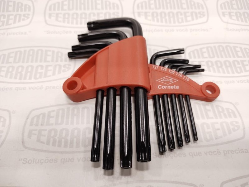 JOGO CHAVE TORX L T-10 > T-50 9 PC LONGA C/ GUIA CORNETA