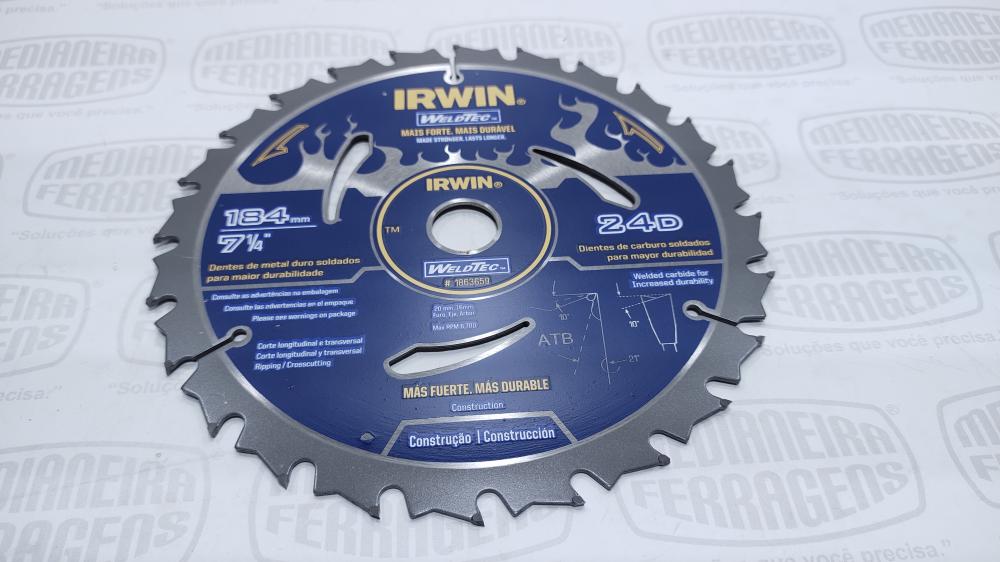 DISCO SERRA 24 DENTES 184 MM WELDTEC IRWIN