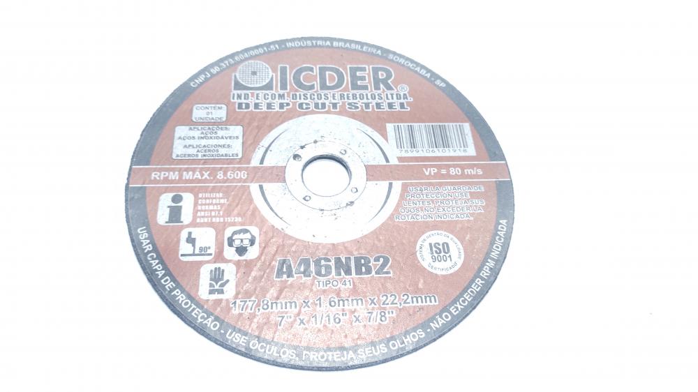 DISCO CORTE  7  X 7/8 X 1,6 MM ACO/INOX ICDER