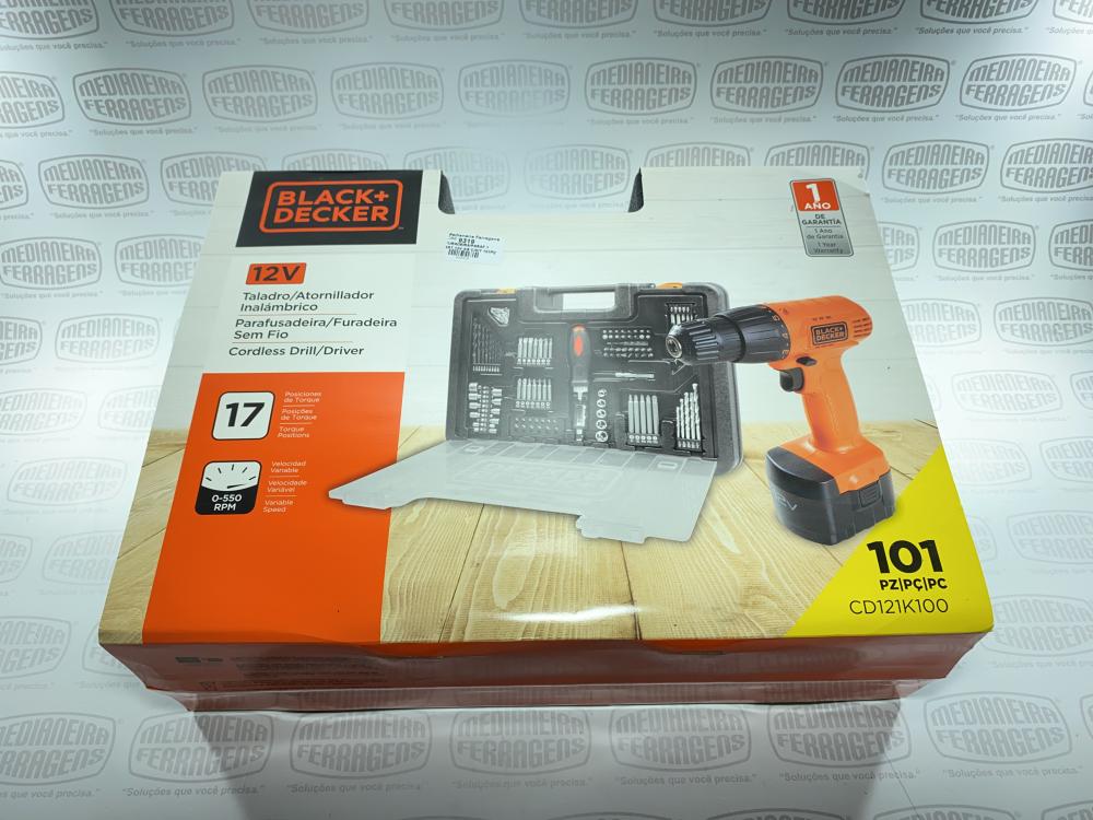 PARAFUSAD./FURAD. 12V 1 BAT. 3/8 C/KIT 101PÇ + MALETA B&D
